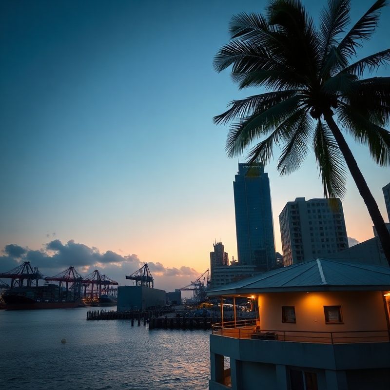 Johor Bahru industrial waterfront at dusk