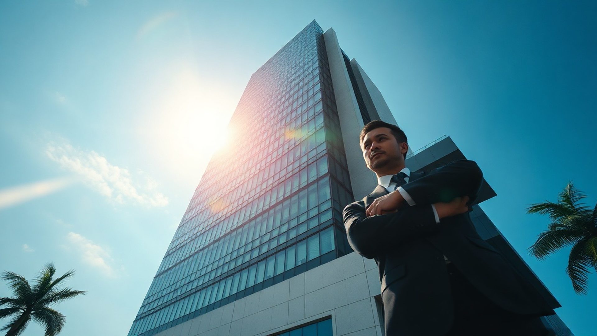 Modern office tower in Johor Bahru under morning light